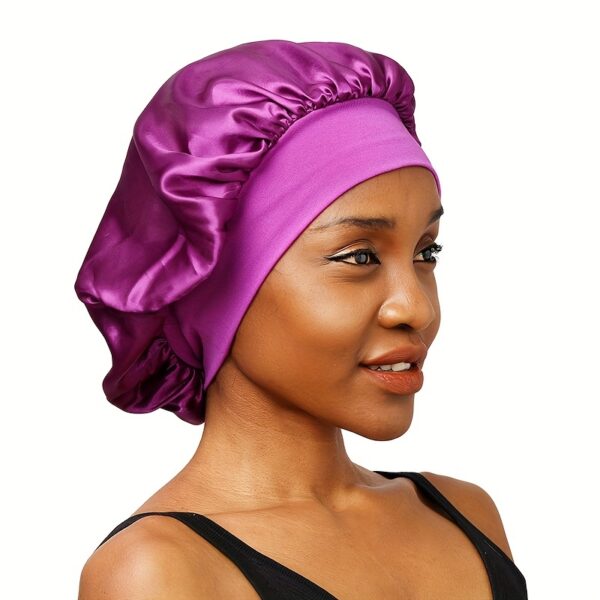 2pcs/set Solid Color Satin Bonnet Classic Elastic Sleeping Night Cap Soft Bath Shower Cap Imitation Silk Elastic Hair Bonnets For Women - Image 10
