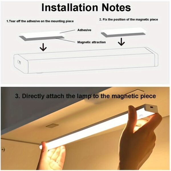 1 PCS LED Motion Sensor Cabinet Light, Counter Wardrobe Lighting, Wireless Magnetic USB Rechargeable Kitchen Night Light, Battery Operated Light for Instant Lighting in Wardrobe Cupboard Cabinet Stairs Hallway Rack - Image 10