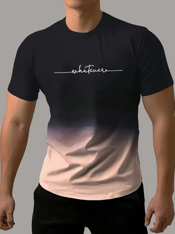 Men's Fashion Gradient Color Sports T-shirt, Casual Stretch Round Neck Tee Shirt For Summer - Image 8
