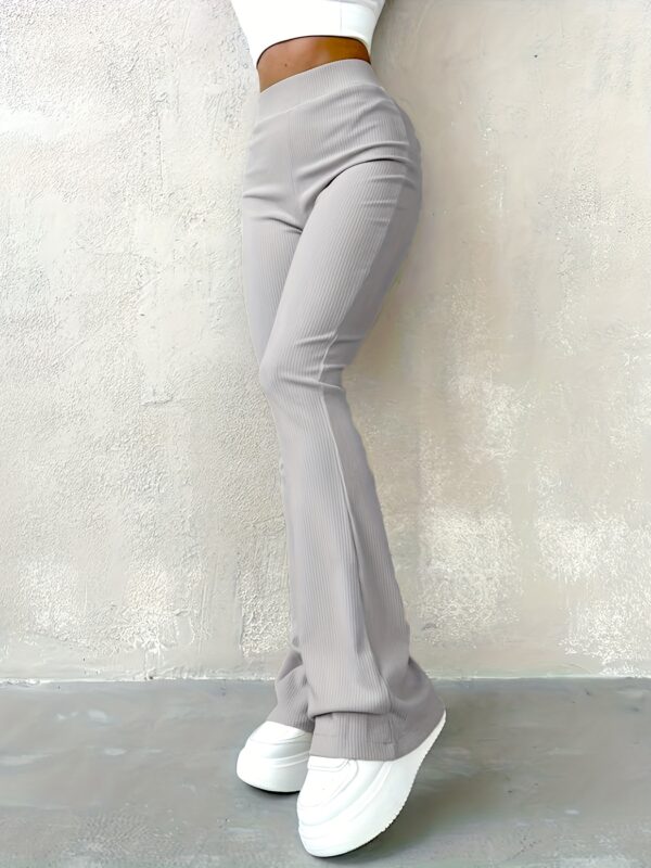 Casual Ribbed Simple Slim Leggings Solid Color High Waist Fashion Trousers - Image 2