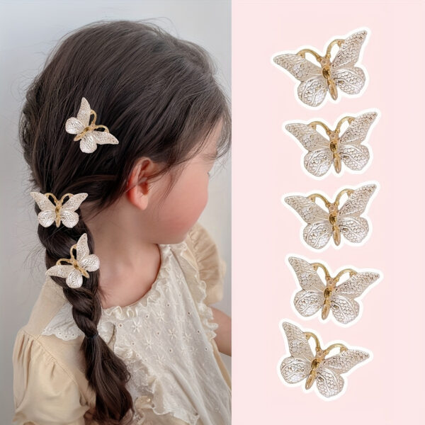 5pcs Whimsical Boho Butterfly Hair Clips for Girls - Sparkling Alloy Hair Accessories with Adorable Design - Perfect for Little Princesses - Image 9