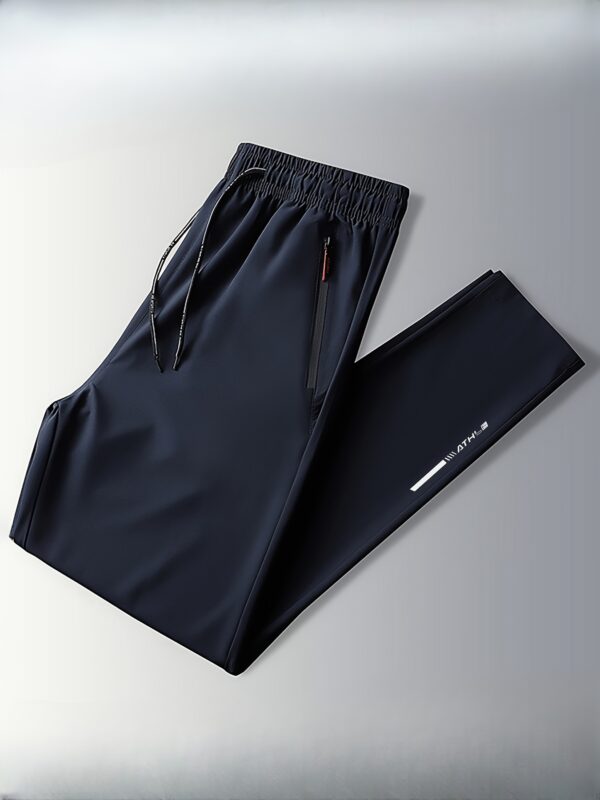 Men's Fashionable Letter Print Elastic Waist Trousers - Breathable, Casual, Zipper Pockets, Drawstring Design - Ideal for Outdoor Activities, Travel, Hiking, and Gift-Giving - Image 3