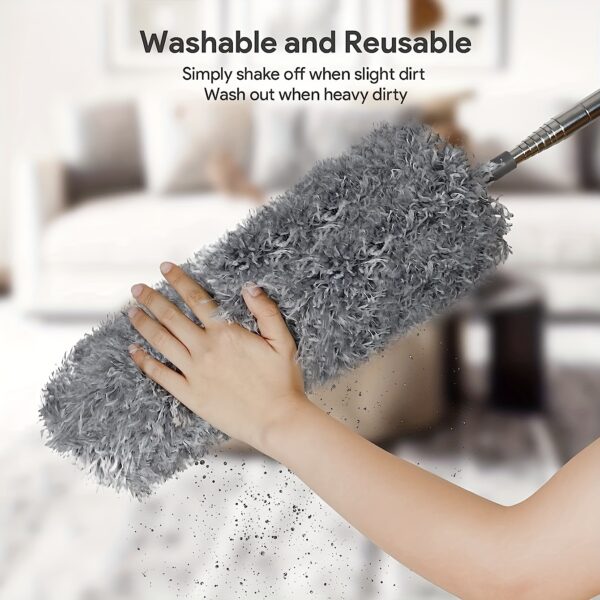 Extendable Microfiber Duster - 63.5-142.24cm Stainless Steel Handle, Reusable & Washable for Ceiling Fans, High Ceilings, Blinds, Furniture & Car Cleaning - Image 2