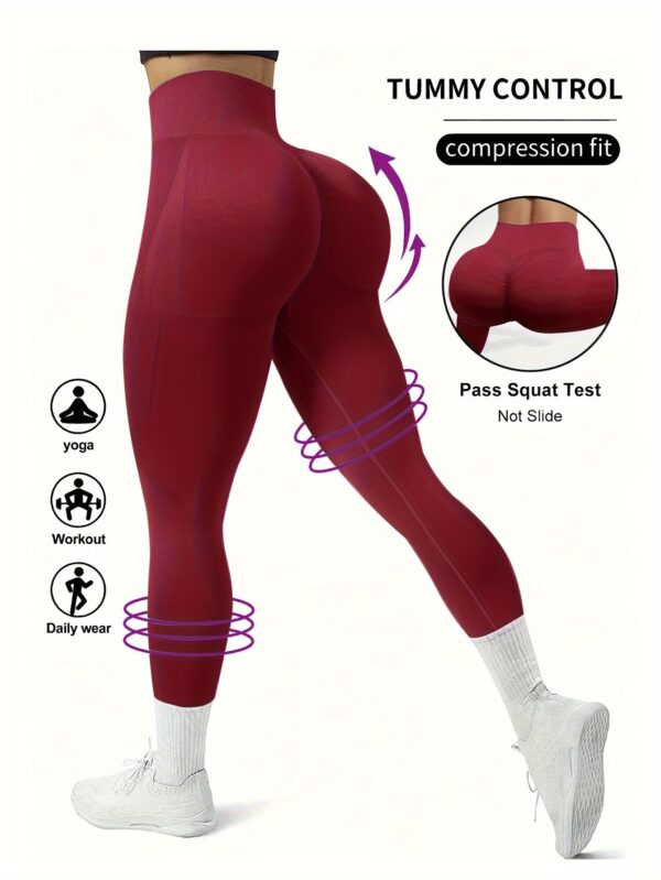 High Waist Solid Color Seamless Yoga Leggings, Women's Activewear, Wide Waistband Fitness Running Workout Sports Pants - Image 5