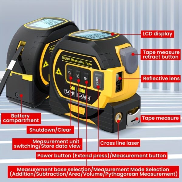 MIGPRC High-Precision Laser Rangefinder & Steel Tape Measure - Non-Waterproof, Alkaline Battery Powered - Image 11