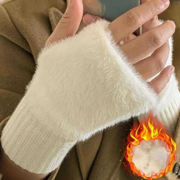 Women'S Cozy Fingerless Gloves - Soft, Warm, and Stylish Winter Gloves in Pure White, Perfect for Cold Weather or Casual Wear, Hand-Washable, Ladies Gloves - Image 5