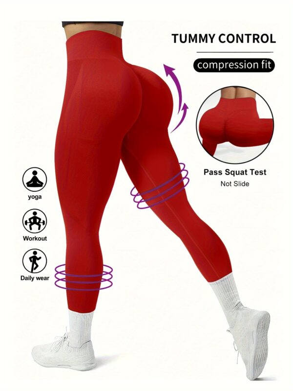 High Waist Solid Color Seamless Yoga Leggings, Women's Activewear, Wide Waistband Fitness Running Workout Sports Pants - Image 2