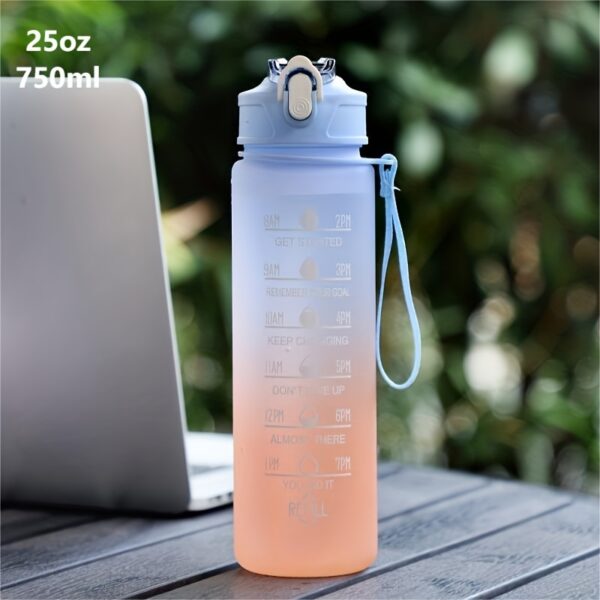 Gradient Color Motivational Water Bottle - Time Marker, Leakproof, BPA-Free Plastic, Cute Stickers Included, Perfect for Camping, Dining, Drafting - Stay Hydrated and Focused! - Image 8