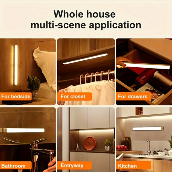 1pc Wireless LED Under Cabinet Light with Motion Sensor, Ultra-Thin Magnetic Strip, USB Rechargeable, PVC Lamp Body, Indoor LED Lighting for Kitchen, Stairs, Hallway, Wardrobes - Ideal for Christmas & Thanksgiving Gifts - Image 11