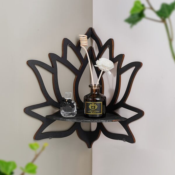 1pc Floating Wooden Lotus Shape Display Shelf, Wall Corner Crystal Stone Storage Rack For Plants, Flowers, Toys, Scented Candles, Household Storage Organization For Hallway, Bedroom, Home, Christmas Decor, Wall Decor, Aesthetic Room Decor - Image 2