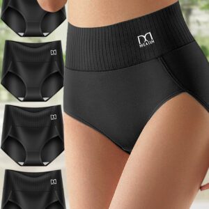 4pcs Womens High Waisted Cotton Underwear - Soft, Seamless & Tummy Control Panties with Full Coverage - Comfortable Everyday Wear, Elastic Waistband, Assorted Colors