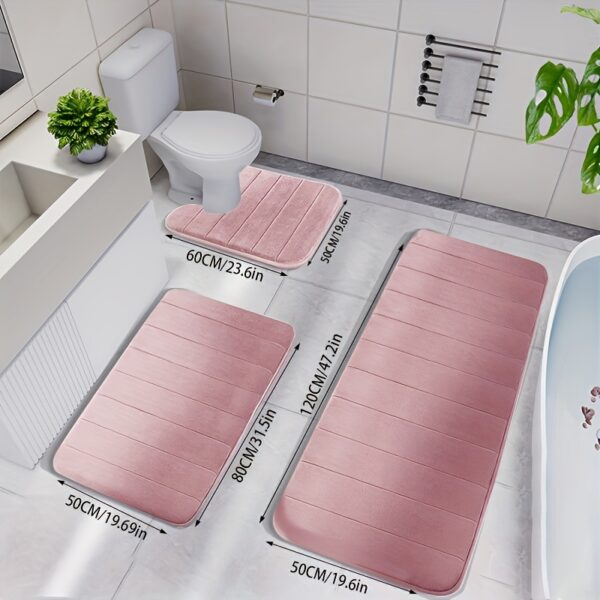 3pcs Memory Foam Strip Bath Mats, Fast Absorbent Washable Bath Mat, Non-slip Thickened Bath Rug, Machine Washable Carpet, Soft And Comfortable, Shower Room Carpet, kitchen Area Rugs, Laundry, bedrooom, shower, indoor mat, Bathroom Accessories - Image 6