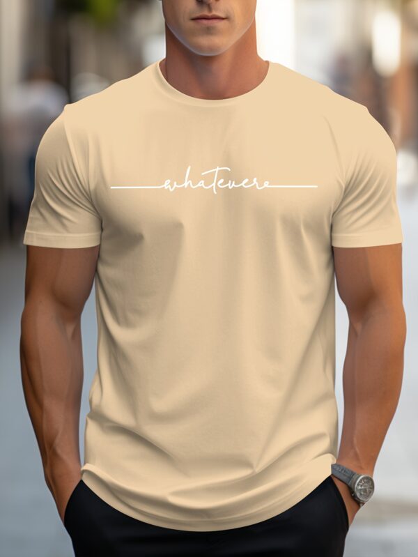 MBDMBD Men's Fashionable Summer Short Sleeve Crew Neck Sports T-shirt, Comfortable And Versatile Tops With Black Line Alphabet Whatever Print - Image 2