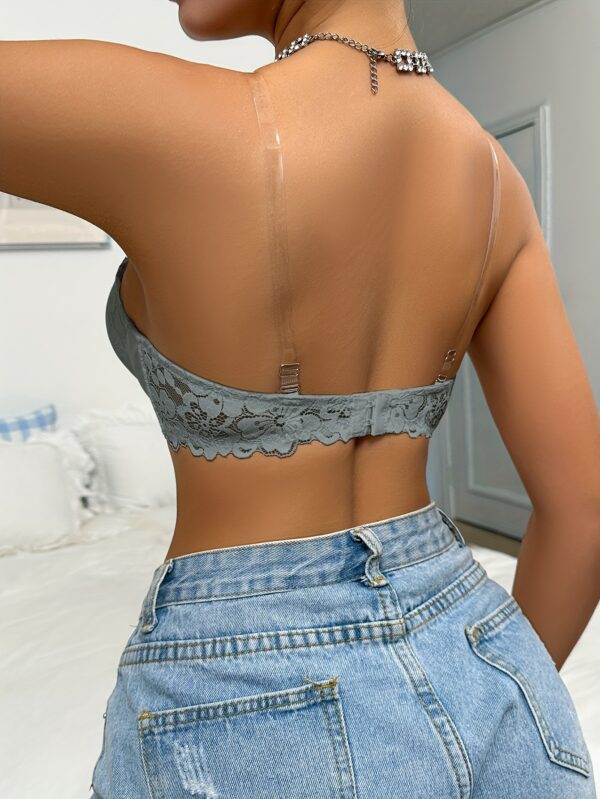 Solid Floral Lace Semi Sheer Strapless Underwire Bandeau, Sexy Comfy Push Up Front Closure Bra, Women's Lingerie & Underwear - Image 6