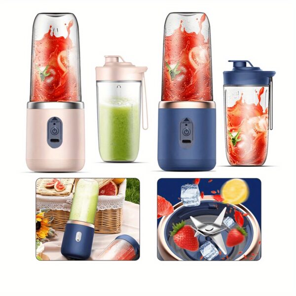 400ml Portable Electric Juicer Blender Cup, Wireless Rechargeable Mini Juice Mixer with 6-Blade Dual Cup for Smoothies, Vegetables, and Fruits, Push Button Control, USB-C Charging, Food-Grade ABS, Non-Heating, 1500mAh Lithium Battery - Image 6