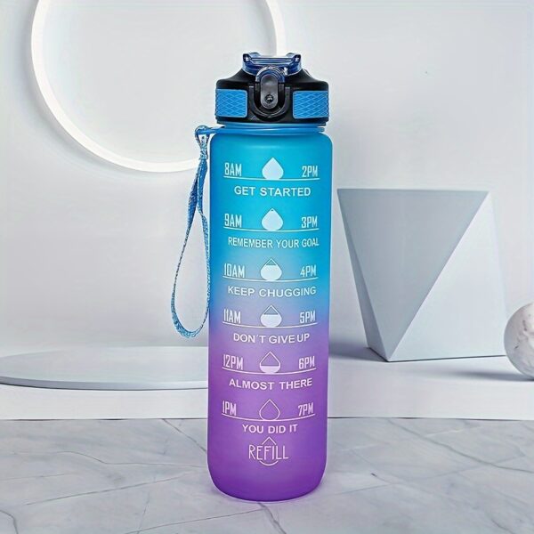 1pc 1000ml/33.81oz Gradient Color Water Bottle With Time Marker, Leakproof Flip Top Straw Drinking Cup, With Carrying Strap, Suitable For Fitness, Yoga, Hiking, Sports - Image 9