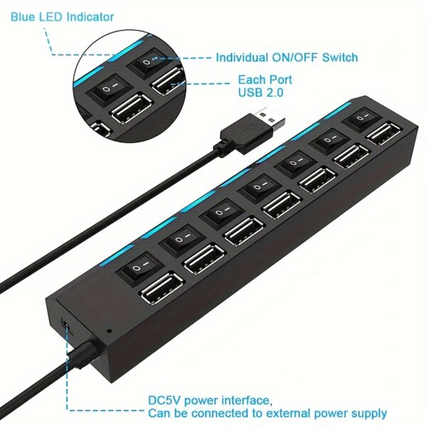 High Speed 4/7ports USB Splitter Hub USB Hub 2.0 Use Power Adapter USB 2.0 Multiple Expander Switch Hub Docking Stations 30CM Cable - Image 11