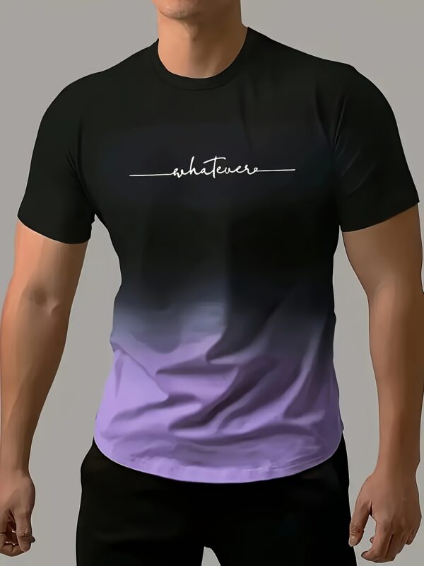Men's Fashion Gradient Color Sports T-shirt, Casual Stretch Round Neck Tee Shirt For Summer - Image 7