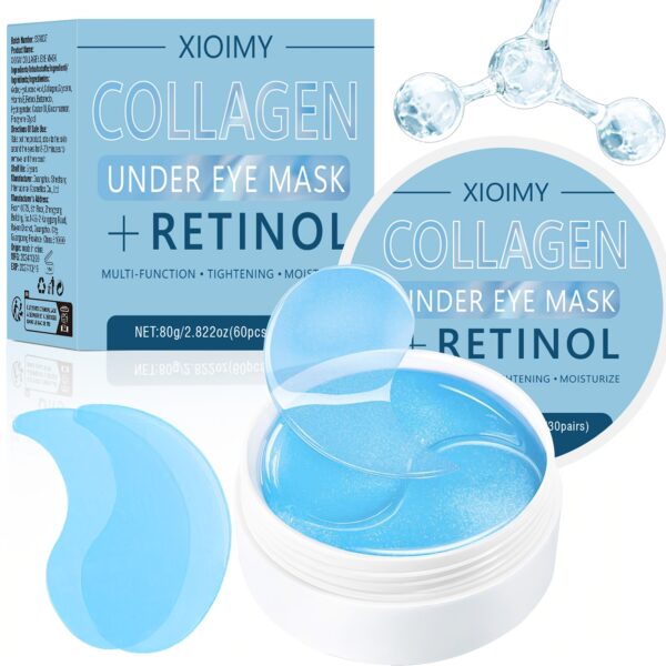 60pcs Xioimy Collagen & Retinol Under Eye Masks - Hypoallergenic Multi-Functional Gel Eye Patches for Tightening, Moisturizing & Firming - European Specialized Skincare for All Light Beige Types, Men & Women, Eye Patches Skincare, Gentle Skincare, Under-E