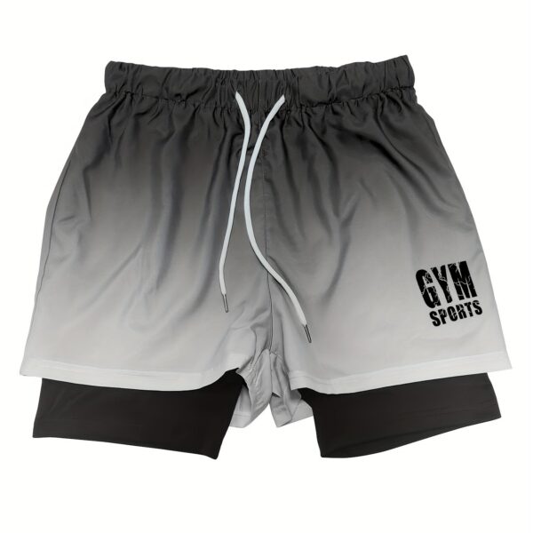 Men's Gradient Athletic Shorts - Summer Gym & Sports Gear, Breathable Polyester-Spandex Blend, Adjustable Drawstring, Dual-Color Design with "Gym Sports" Print - Image 14
