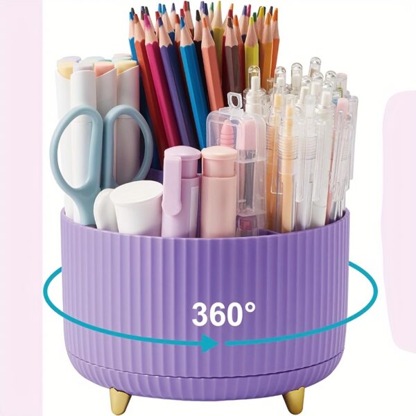 1pc Makeup Brush Storage Box, 360° Rotating Makeup Brush Organizer, 5-Compartment Large Capacity Brush Rack, Desktop Multifunctional Lipstick, Pen, Stationery Organizer For Storage And Organization - Image 10