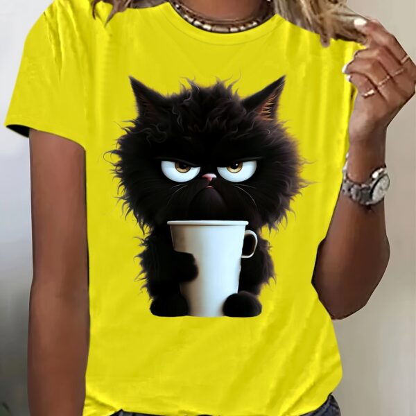 Cat Print T-shirt, Casual Short Sleeve Crew Neck Top For Spring & Summer, Women's Clothing - Image 12