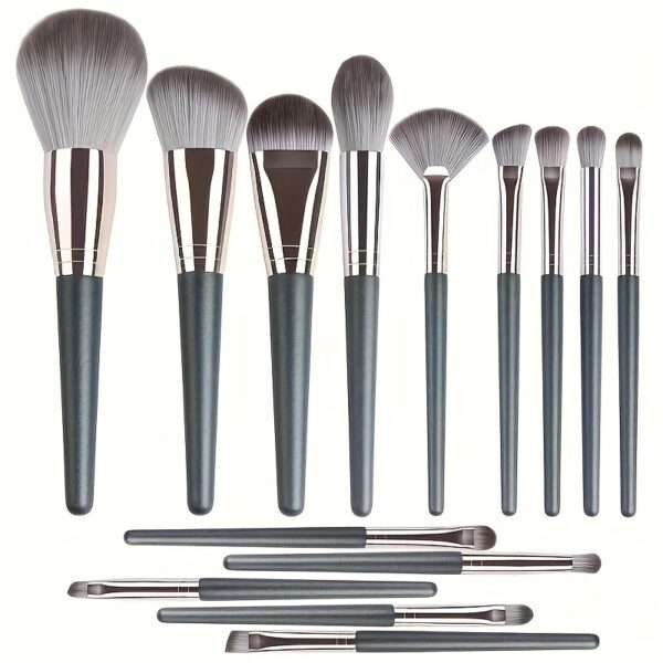 14pc Luxurious Plush Makeup Brush Set - Soft, Gentle, and High-Quality Nylon Bristles for Flawless Foundation, Contouring, Blending, and Eye Detailing - Ideal for All Skin Types, Cruelty-Free, and Unscented - Image 10