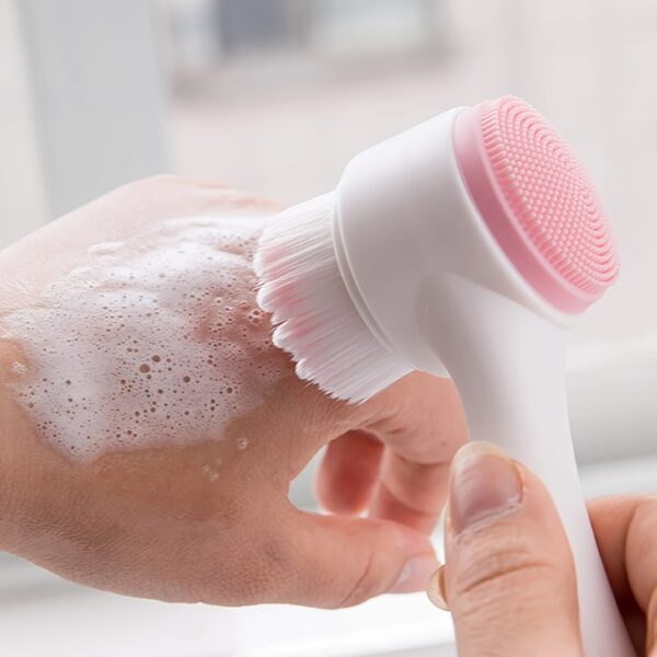 1pc Facial Cleansing Brush, Face Exfoliating Pore Deep Cleansing Brush, Double Side Silicone & Soft Bristle Face Wash Brush, Face Scrubber For Skincare - Image 7