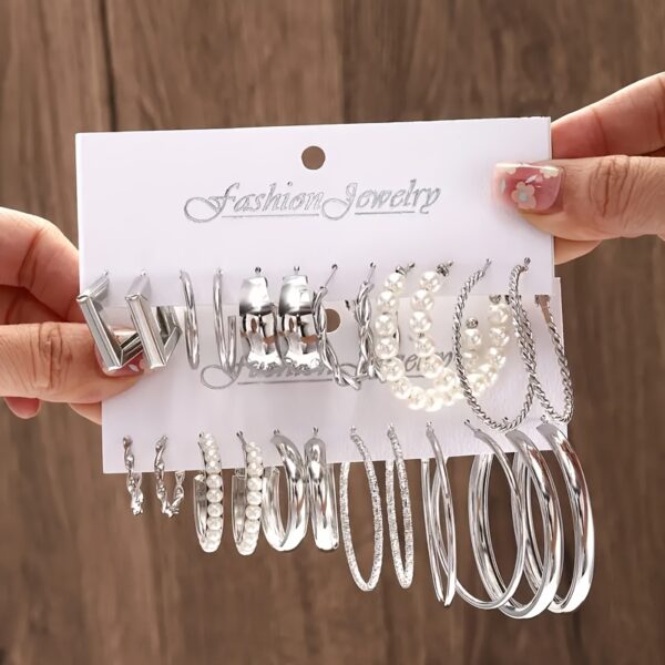 12 Pairs Of Classic Fashion Several C-ring Ladies' Earrings Set Holiday Couple Girls' Jewelry Gifts - Image 2