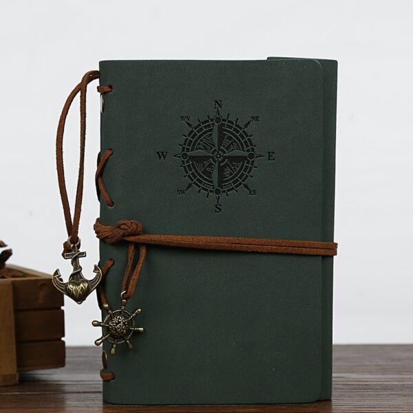 Vintage Leather Journal Notebook with Matte Finish and Plain Pages - Antique Pirate-Themed Nautical Compass Design Hardcover Writing Diary with Metal Clasp Closure and Spiral Ring Binder - Image 10