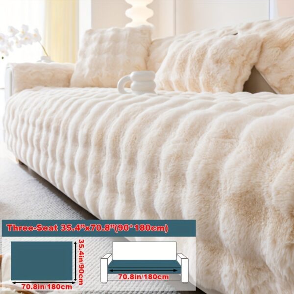 1pc Imitation Rabbit Plush Sofa Cover Winter Warm Thick Plush Soft Sofa Slipcover Pet Favorite Non-slip Protective Couch Cover Furniture Protector For Bedroom Office Living Room Home Decor - Image 7