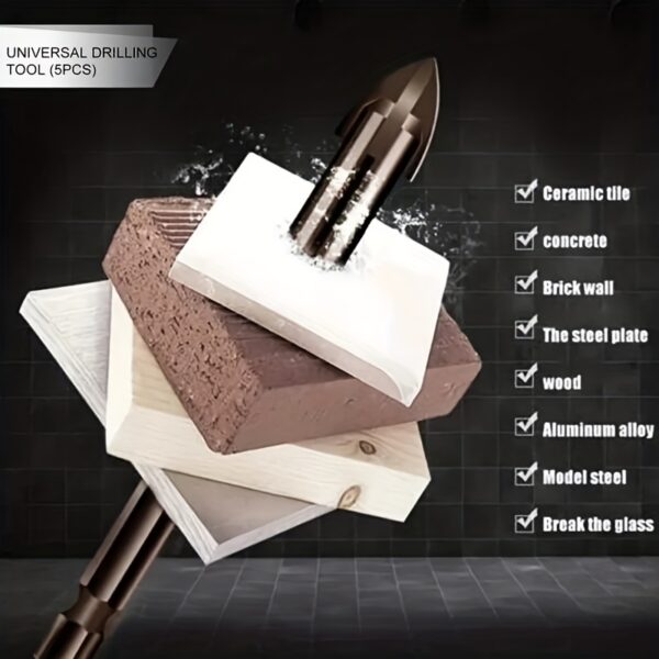 5pcs High-efficiency Universal Drilling Tool, Hexagonal Shank Cross Reaming Triangular Drill Bit, Glass Ceramic Woodworking Electric Tool, Hard Alloy Rust Proof Accessory, Cross Spear Head Drill Bit 3/4/5/6/8mm - Image 4