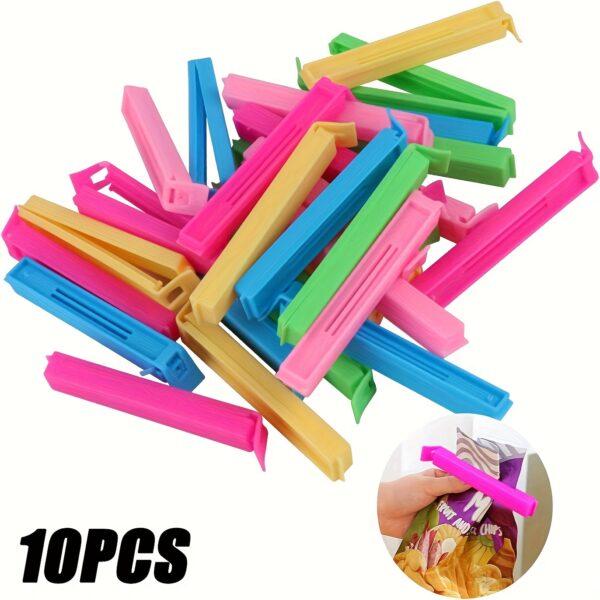 10-Pack Plastic Food Bag Clips, Reusable Moisture-Proof & Dust-Proof Seal Clamps for Snack Bags, Kitchen Storage Organizers & Accessories