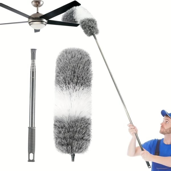 Extendable Microfiber Duster - 63.5-142.24cm Stainless Steel Handle, Reusable & Washable for Ceiling Fans, High Ceilings, Blinds, Furniture & Car Cleaning - Image 3