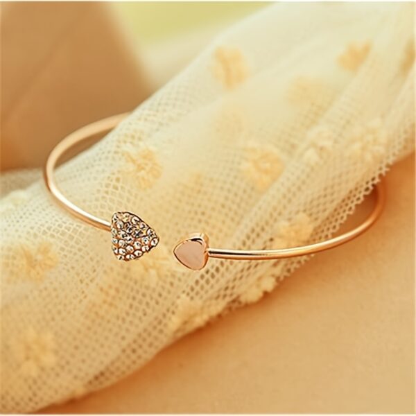 1pc Simple Style Love Heart Open Bangle Bracelet Inlaid Shiny Rhinestone Simple Style Hand Bangle Jewelry Decoration - Image 4
