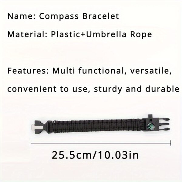 5-in-1 Bracelet With Compass, Whistle, Fire Starter, Cutting Tool, And Emergency Rope, For Hiking And Camping - Image 13