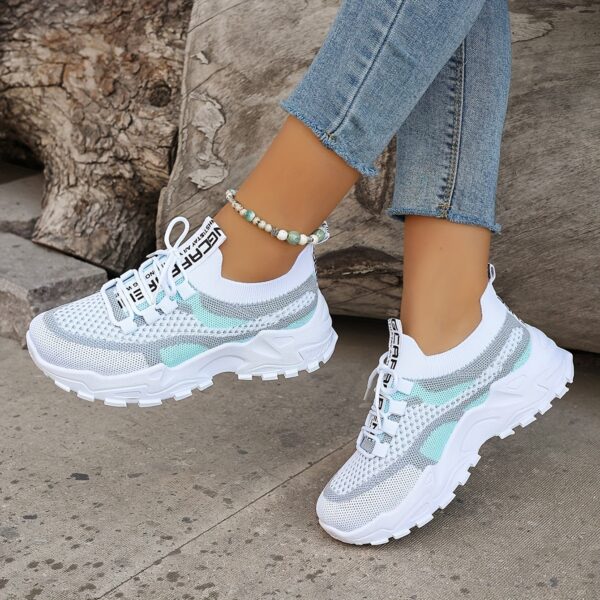 Women's Breathable Mesh Platform Sneakers, Casual Lace Up Outdoor Shoes, Comfortable Low Top Sport Shoes plus size - Image 9
