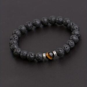 Unique Mens Lava Stone Bead Bracelet with Drop-Shaped Synthetic Gemstone - Adjustable Vintage-Inspired Design for Fathers Day Gift or Personal Accessory