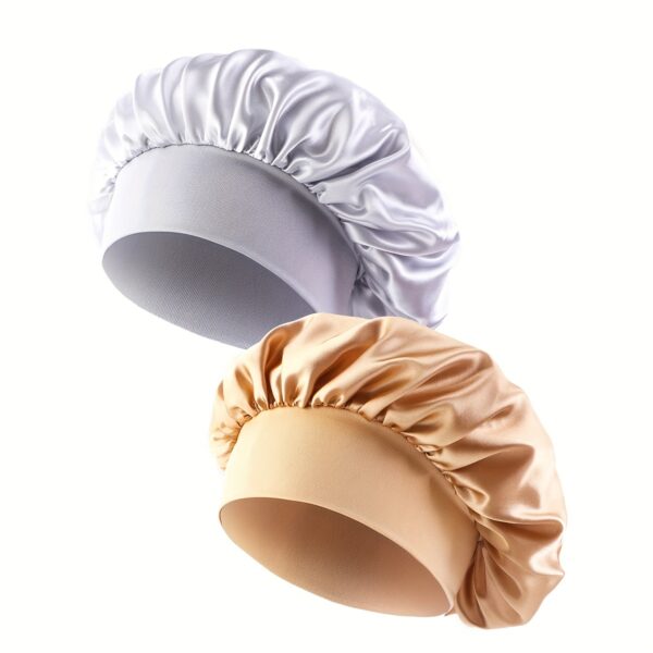 2pcs/set Solid Color Satin Bonnet Classic Elastic Sleeping Night Cap Soft Bath Shower Cap Imitation Silk Elastic Hair Bonnets For Women - Image 16
