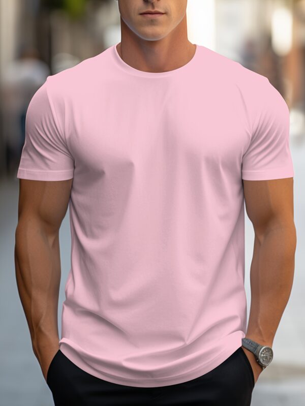 Solid Color Men's Round Neck Short Sleeve Tee Fashion Regular Fit T-Shirt Top For Spring Summer Holiday - Image 9