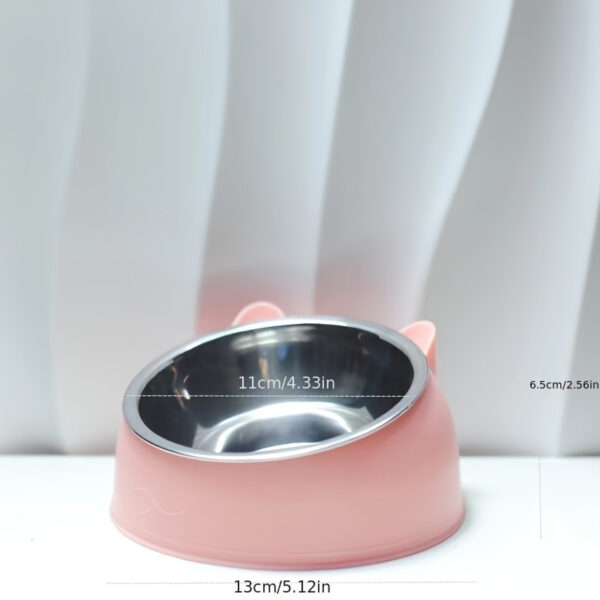 Cat Bowl, 15 Degrees Raised Stainless Steel Cat Feeder Bowl With Non Slip Base, 100ml Cat Food Water Feeder Tilted Pet Bowl For Neck Protection - Image 7