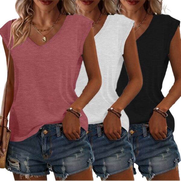 3pcs Women's Casual V-Neck Short Sleeve T-Shirts - Lightweight Summer Tops in Pink, Blue, Grey | Breathable Solid Color Tees for Casual Attire, Relaxed Fit Clothing, Versatile Fashion, Soft Texture, Warm Weather Outfits, Simple Design, Comfortable Materia - Image 13