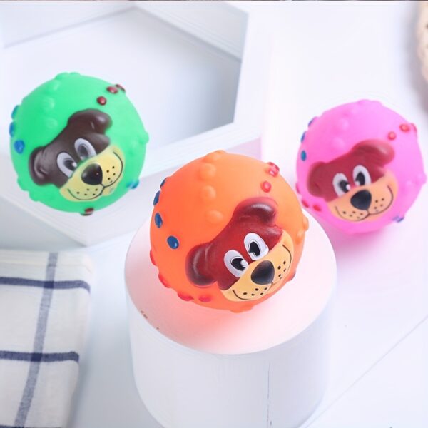 Dog Ball, Cute Pet Puppy Dog Face Ball Molar Throwing Training Soft Squeak Sound Play Toy - Image 7