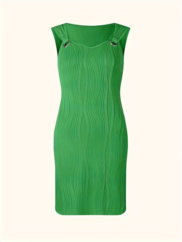 Wavy Stripe Solid Dress, Casual V Neck Sleeveless Mini Dress, Women's Clothing - Image 7