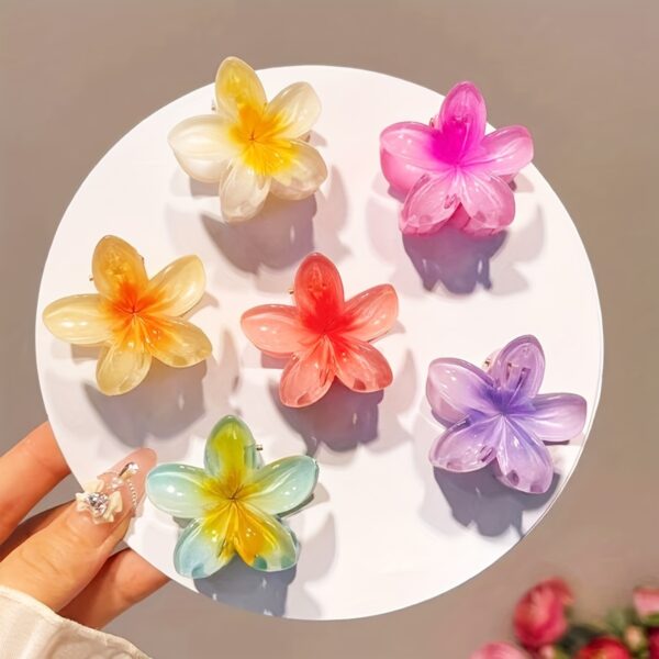 6pcs/1pc Random Color Egg Flower Hairpin, Plastic Fairy Elegant Hairpin, Ideal Gift Choice Gradient Color Flower Hair Claw Clip - Sweet and Elegant Hawaiian Style, Suitable for Women and Girls - Fashion Casual Accessories, Photo Props and Gifts - Image 3