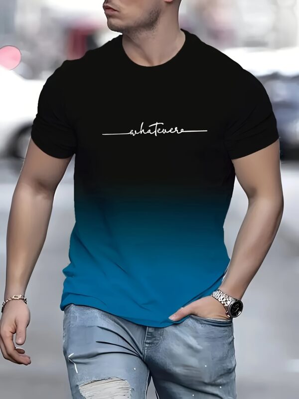 Men's Fashion Gradient Color Sports T-shirt, Casual Stretch Round Neck Tee Shirt For Summer - Image 2