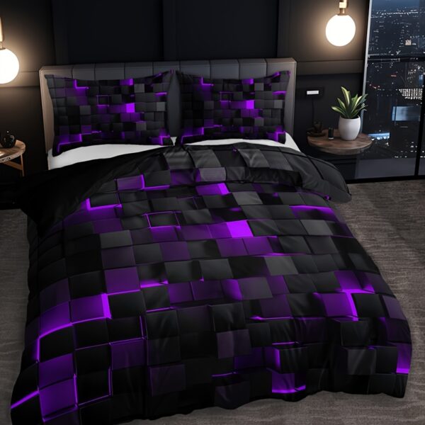 3pcs Tech-Inspired Plaid Duvet Cover Set, Breathable Polyester, All-Season, Digital Print, Machine Washable, Woven Fabric, 90g Square Weight - Bedding Set Without Insert - Image 3