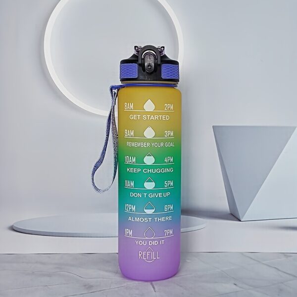 1pc 1000ml/33.81oz Gradient Color Water Bottle With Time Marker, Leakproof Flip Top Straw Drinking Cup, With Carrying Strap, Suitable For Fitness, Yoga, Hiking, Sports - Image 18