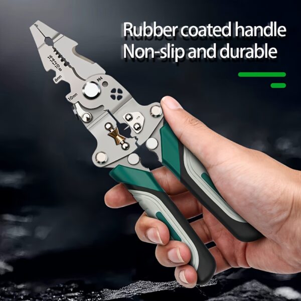 Foldable Multi-Tool Pliers for Electricians - Durable High Carbon Steel with Wire Strippers, Cutters, and Crimper - Compact Design for On-the-Go Electrical Work - Green & Gray Handles, Versatile Strippers | Ergonomic Handles | Multifunctional Tool - Image 8