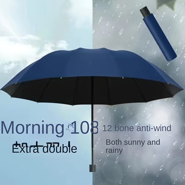 Extra Large 12 Ribs Windproof Waterproof Folding Umbrella For Business Men's & Women's Travel, Reinforcement Umbrella For Both Rainy And Sunny Day For Students - Image 8